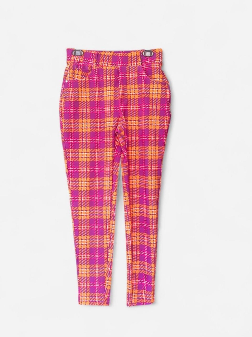 Girls' Plaid Stretch Leggings - Pink & Orange